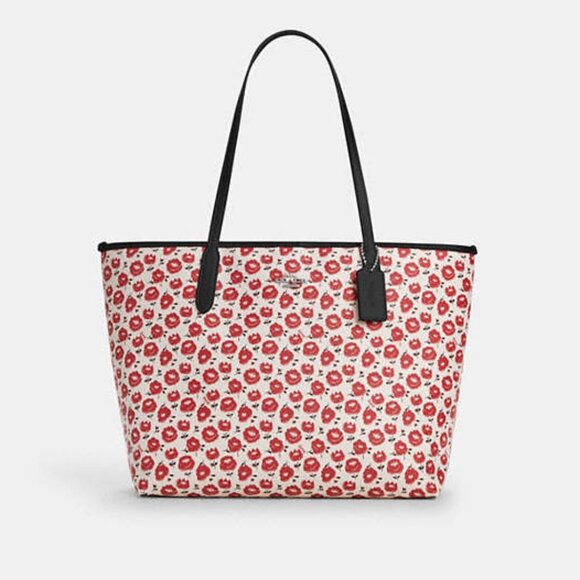 City Tote Bag With Floral Print - Silver, Chalk and Black. NWT - Picture 1 of 9